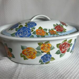 Dansk Floral Design Casserole Dish - White with Multicolor Flowers